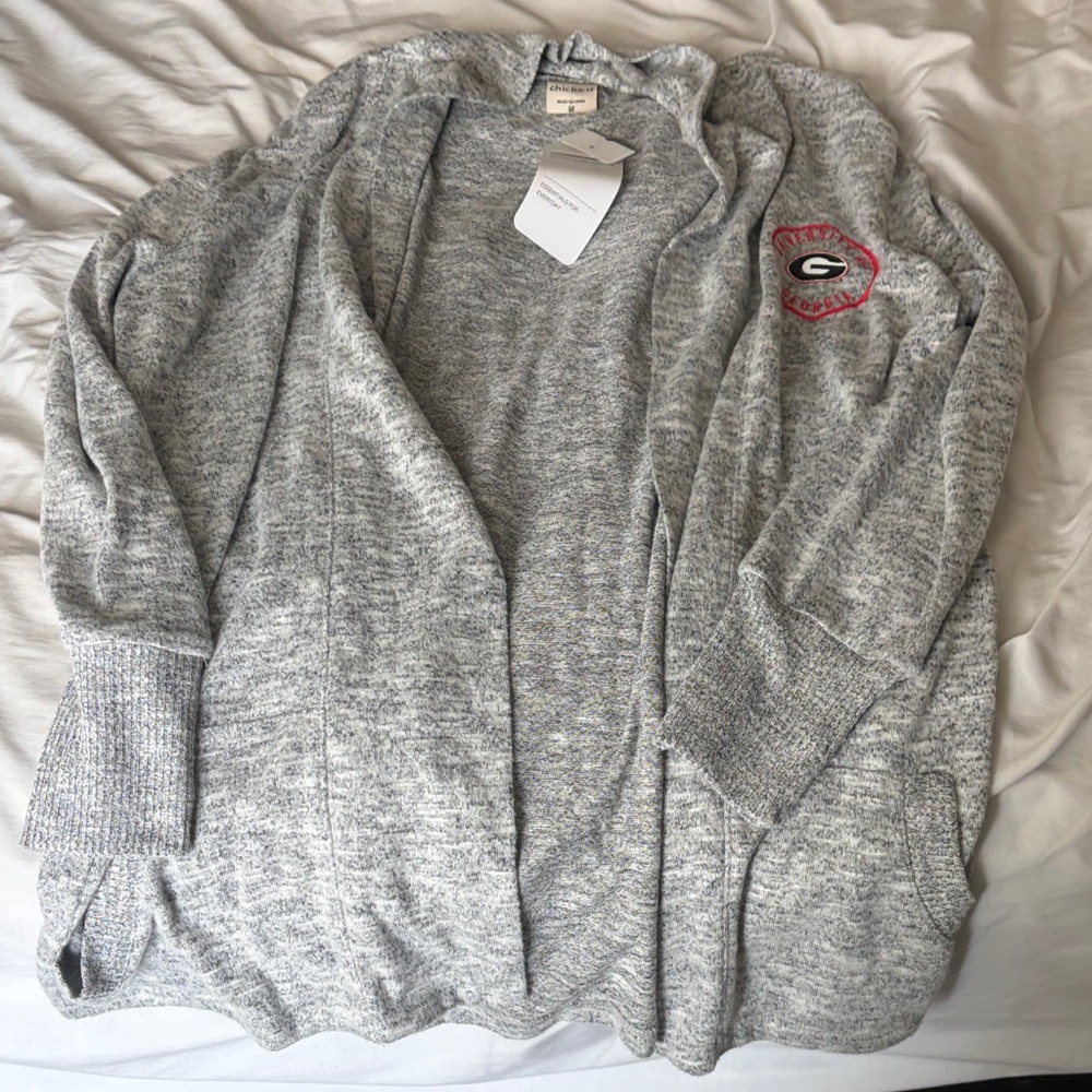 NWT Grey Cozy‎ Open Cardigan with Georgia Bulldogs Logo